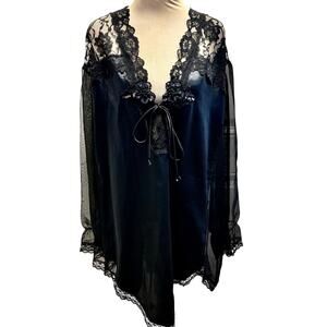 Vintage Intimate Attitudes Beaded Satin Lace Sleep Shirt 1X